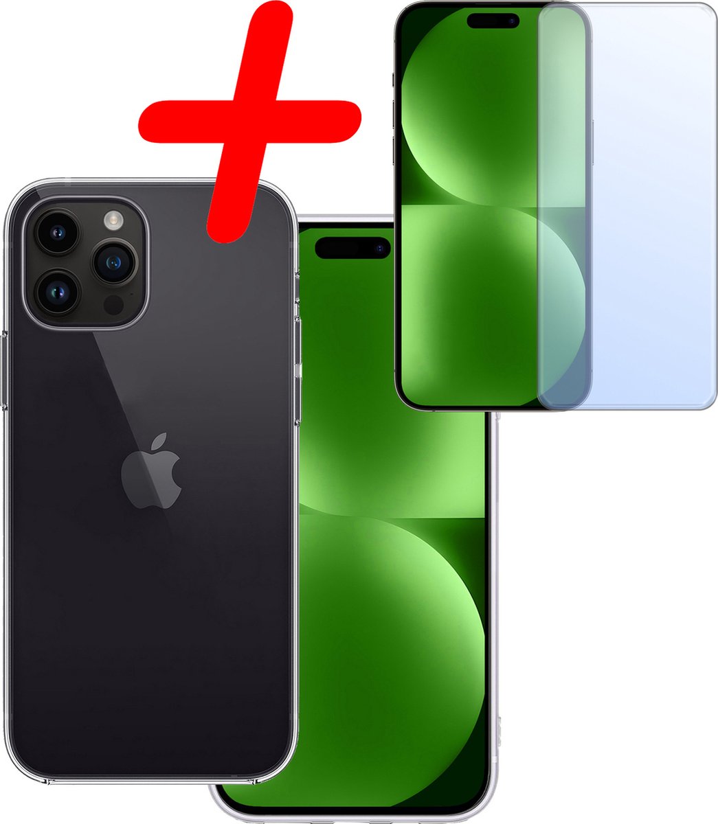 Hoesje Met Screenprotector - Geschikt voor Apple iPhone 15 Pro Max - Sterk & Shockproof - Back Cover - Siliconen Case - Telefoon Hoes - Transparant