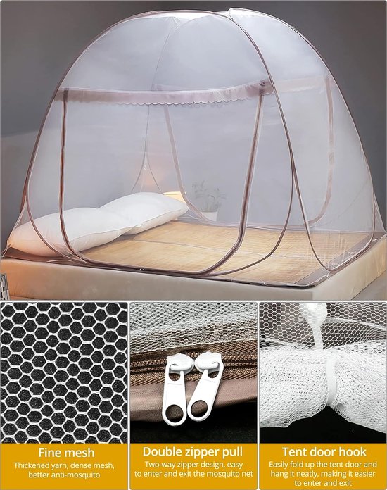 Moustiquaire De Voyage Pliable Pop-Up 200x80x56cm - Avec Fermeture Éclair Pour Camping Et Extérieur