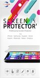 Verpakking van "SCREEN PROTECTOR" met kleurrijke lijnen. Iconen onderaan tonen "Ultra Clear", "Responsive Touch", "Fingerprint Resistant", "Scratch Resistant", "Bubble Free", "Oleophobic Coating".