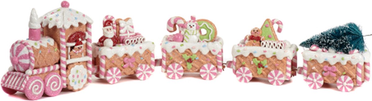 GOODWILL-GINGERBREAD-TREIN-BRUIN-WIT-ROZE-56,5CM-HANDGEMAAKT-EXCLUSIEF-UNIEK-ZOET-DECORATIE-KERST-KERSTMIS-LIEF-DECO-