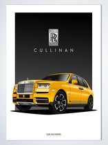 Rolls Royce Cullinan Geel op Poster - 50 x 70cm - Auto Poster Kinderkamer / Slaapkamer / Kantoor