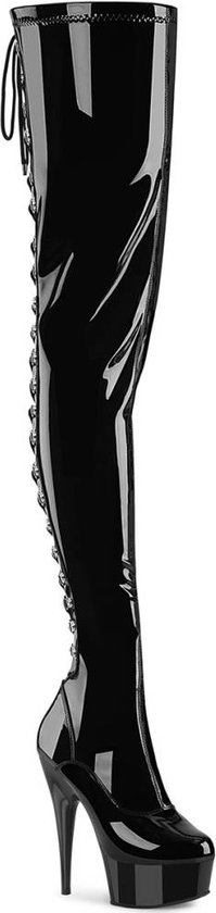 blingqueen Stivali con plateau elasticizzati, al ginocchio, con tacco alto, laccati, Nero , 39 EU
