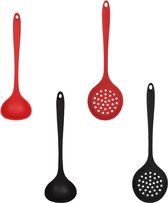 4 stuks siliconen pollepels groot, siliconen soeplepel, siliconen kooklepel voor soep, serveren, afdruppelen, roeren (zwart en rood)