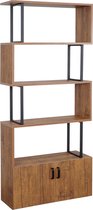 Boekenplank MCW-A27, staande plank ruimteverdeler woonkamerplank, opbergvak met deur 183x80cm 3D structuur ~ wild eiken look