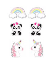 La Rosa Princesa Set Regenboog Eenhoorn oorbellen Kinderen | Zilveren Panda oorstekers