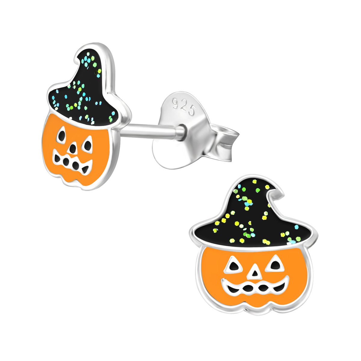 La Rosa Princesa Oranje Pompoen Oorknoppen Zilver - Glitter Hoed Halloween Carnaval