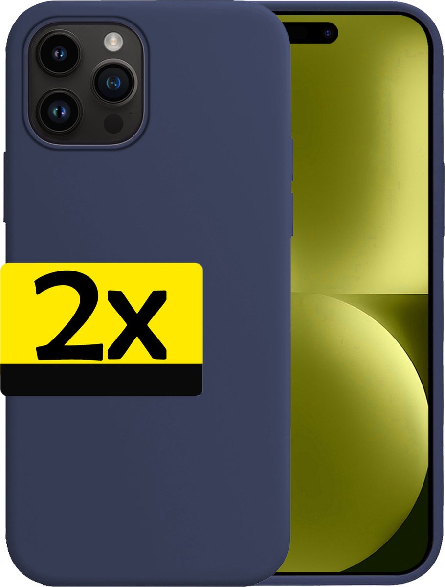 Hoesje - 2 Stuks - Geschikt voor Apple iPhone 15 Pro Max - Sterk & Shockproof - Case Siliconen - Back Cover - Telefoon Hoes - Telefoonhoesjes - Donkerblauw