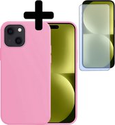 Hoesje Geschikt voor iPhone 15 Plus Hoesje Siliconen Case Met Screenprotector - Hoes Geschikt voor iPhone 15 Plus Hoes Siliconen - Lichtroze