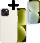 Hoesje Geschikt voor iPhone 15 Plus Hoesje Siliconen Case Met Screenprotector - Hoes Geschikt voor iPhone 15 Plus Hoes Siliconen - Wit