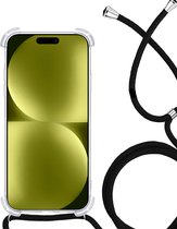 Hoesje Geschikt voor iPhone 15 Pro Hoesje Shockproof Case Siliconen Hoes Met Koord - Transparant