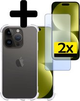 Hoesje Geschikt voor iPhone 15 Pro Max Hoesje Shockproof Case Siliconen Met 2x Screenprotector - Hoes Geschikt voor iPhone 15 Pro Max Hoes Cover Siliconen - Transparant