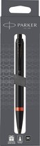 Parker IM Vibrant Rings balpen | satijn zwarte lak met feloranje details | medium punt met zwarte inkt navulling