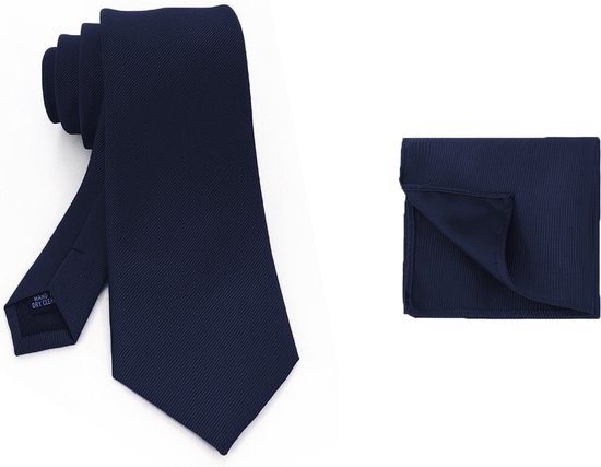 Cravate Sorprese avec pochette de costume - Bleu foncé - 7,5 cm - Structure Micro rib - Cravattes - Pochette