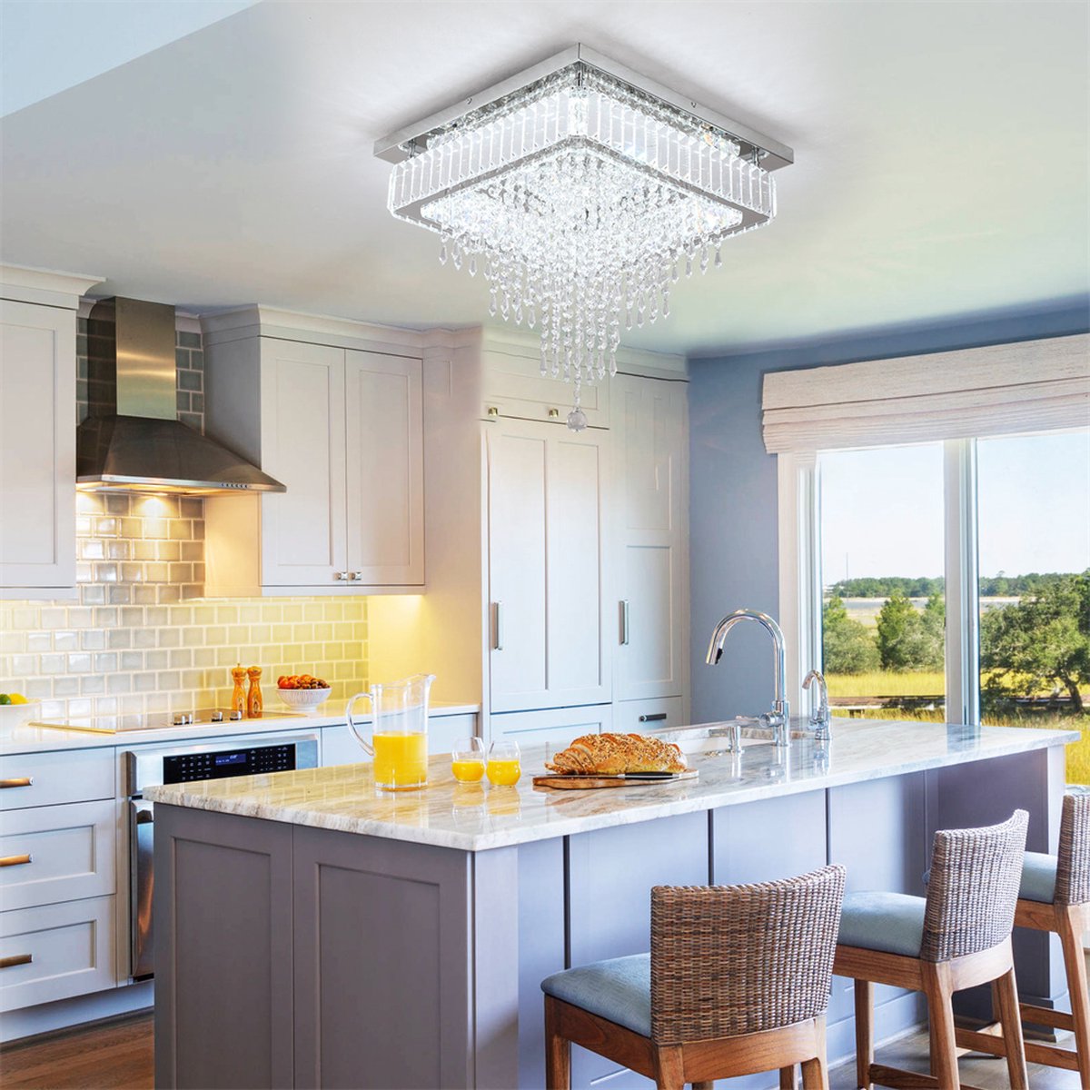 Lustre Cristal Palace LED 3 Couleurs - Plafonnier Moderne Avec Télécommande Et Bluetooth - Chromium