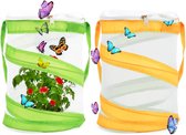 Butterfly Habitat kooi Taizer, 2 stuks, opvouwbaar, draagbaar, voor insecten, reptielen, inklapbaar, groen, oranje