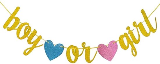 Banner Rivelazione Genere – Ragazzo O Ragazza – Gagliardetti Di Carta 15x15 Cm, Con Cuori Rosa E Blu – Per Baby Shower, Festa