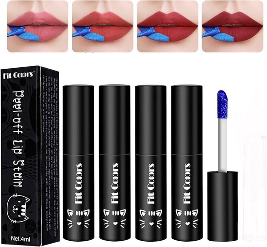Peel Off Lip Stain 4 kleuren Peel Off Lipstick, met 4 ml lege spuitfles
