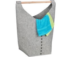 vilten wasmand - 50 liter - met handgreep - opvouwbaar - lichtgrijs-natuur