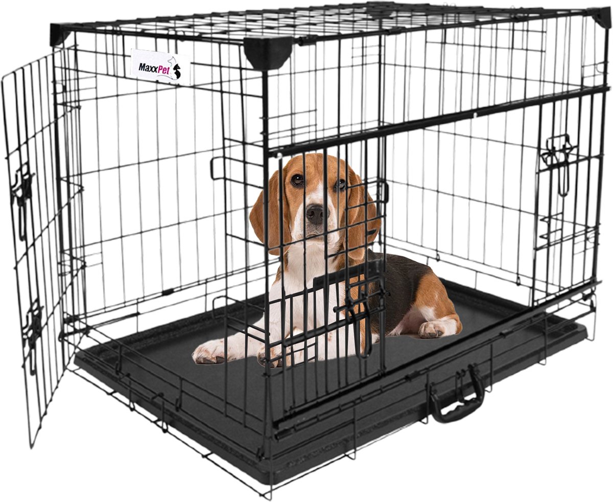 MaxxPet Hondenbench met schuifdeur – opvouwbaar – hondenbench – reisbench – 63x44x50 cm – Zwart