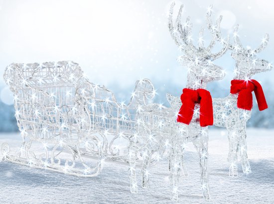 KESSER® Éclairage de Noël 240 LED 2x Renne avec traîneau - corde lumineuse avec minuterie pour l'extérieur et l'intérieur - Lumières LED Décorations de Noël Décoration de Noël - Wit ( LED Wit )