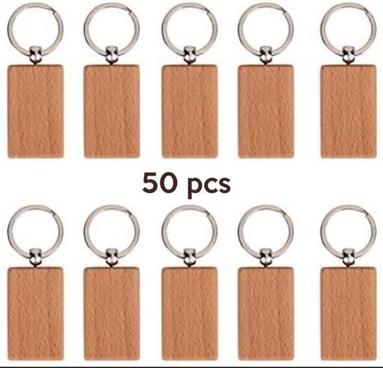 50 stuks beuken houten sleutelhanger, houten tags sleutelhangers hangende decoratie voor handtas portemonnee mobiel(Rechthoek)