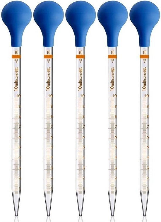 4 stuks pipetten, glazen pipetten, 10 ml en 5 ml, 2 x glazen pipet met reinigingsborstel, grote transparante pipet voor laboratorium, levensmiddelenonderzoek