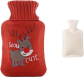 Warmwaterkruik met hoes Premium Hot Water Bottle, 1 l grote capaciteit warmwaterkruik voor pijnverlichting, nek en schouders, rug gezellige nachten voetenwarmer (Lucky Deer Red, 1 l)