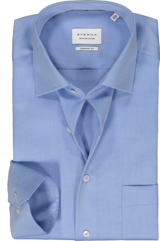 ETERNA comfort fit overhemd - twill - blauw - Strijkvrij - Boordmaat: