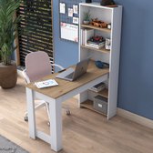 Moderne design bureau - Unieke combinatie met Opbergruimte - lades - laden - Schappen - 153x120x53 cm studenten bureaus - wit/bruin