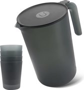 Kunststof waterkoker, grote capaciteit 2,5L elektrische waterkoker met deksel, met 4 kopjes, hittebestendige en herbruikbare sapkan, huishoudelijke waterbekerset (zwart)
