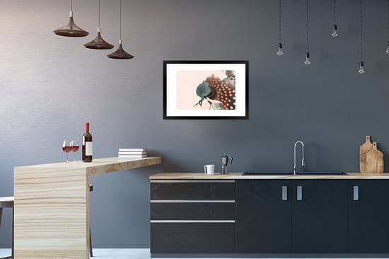 Cadre photo avec affiche - Paon - Japonais - Plumes de paon - Vintage - 60x40 cm - Cadre pour affiche