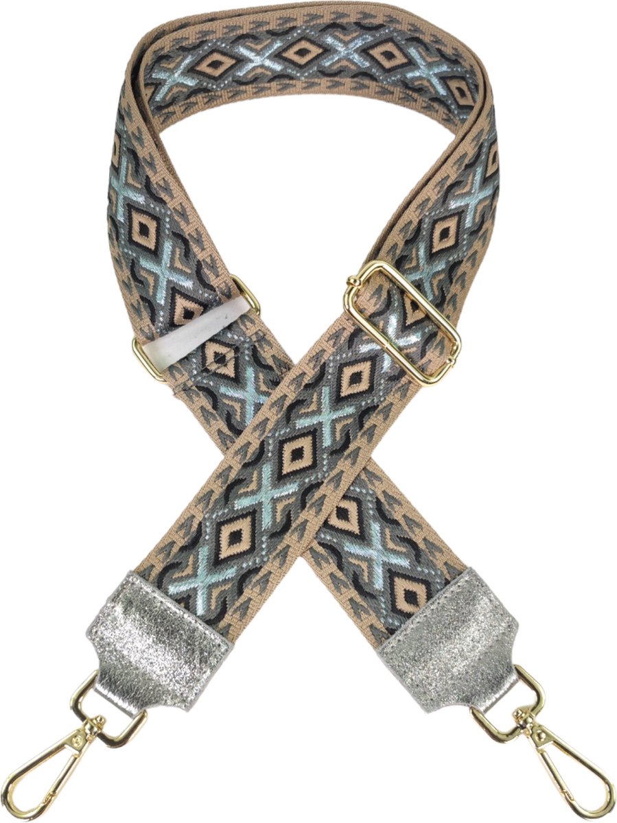 Qischa® Bag strap - Tassenriem - Schouderband - Schouderriem - Tassen Riem - Tas Hengsel - Verstelbare Riem - taupe - grijs - zwart - gouden hardware