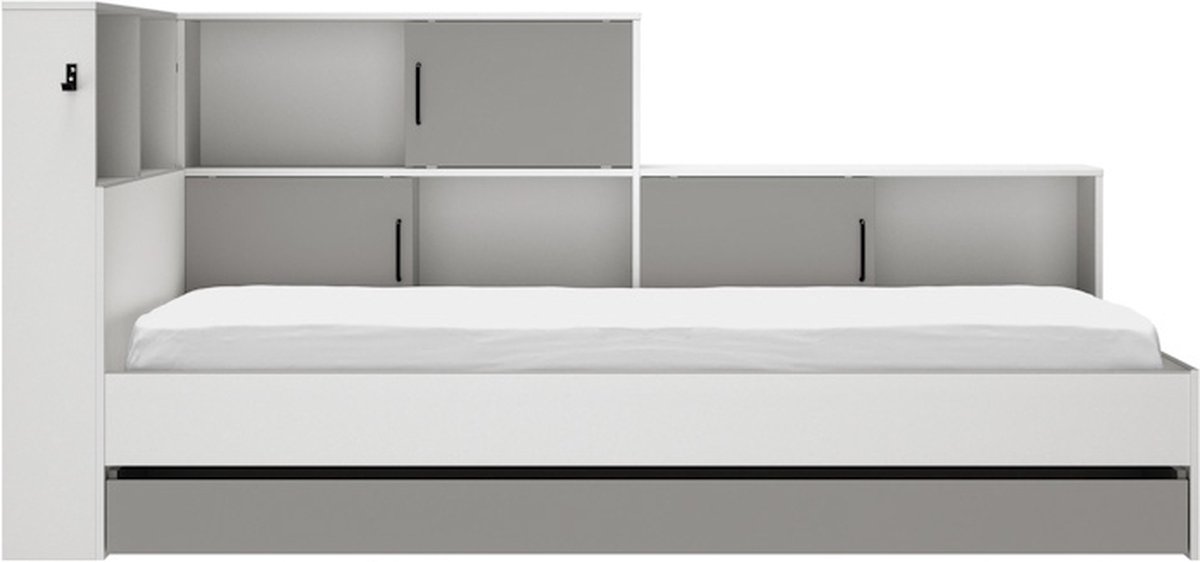 Diagone - Tienerbed Erwann Wit/Grijs met opbergruimte - Lattenbodem en Koudschuimmatras