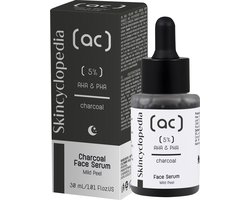 Skincyclopedia Mild Peeling Gezichtsserum – 5% Amandelzuur & Polyhydroxyzuren met Actieve Houtskool – 30 ml – Helpt tegen Puistjes, Verstopte Poriën & Doffe Huid