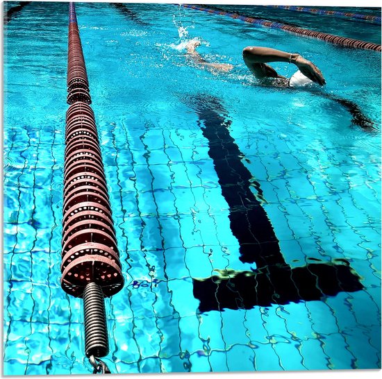 Acrylglas - Boeien tussen Zwembanden in Professioneel Zwembad - 50x50 cm Foto op Acrylglas (Met Ophangsysteem)