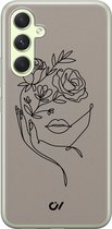 Hoesje geschikt voor Samsung Galaxy A54 - Oneline Face Flower - Geometrisch patroon - Grijs - Soft Case Telefoonhoesje - TPU Back Cover - Casevibes