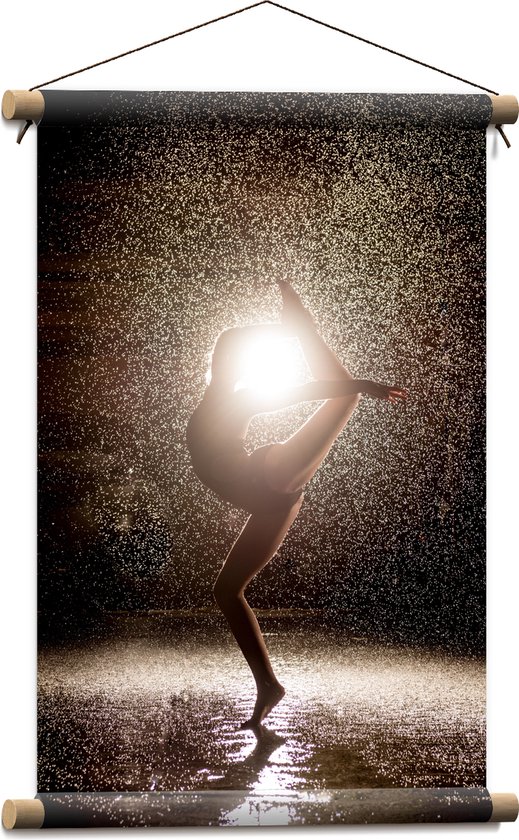 Textielposter - Ballerina Danseres in de Regen bij Fel Licht - 40x60 cm Foto op Textiel
