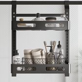 Doucheplank met hangmand van staal, deurorganizer, hangorganizer voor keuken, eetkamer, badkamer (2 etages, zwart)