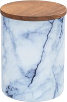 Mio, bewaardoos van borosilicaatglas in marmerlook in blauw/wit, met luchtdicht afsluitbaar deksel van FSC®-gecertificeerd bruin acaciahout, 0,5 l, 11 x 8,5 cm