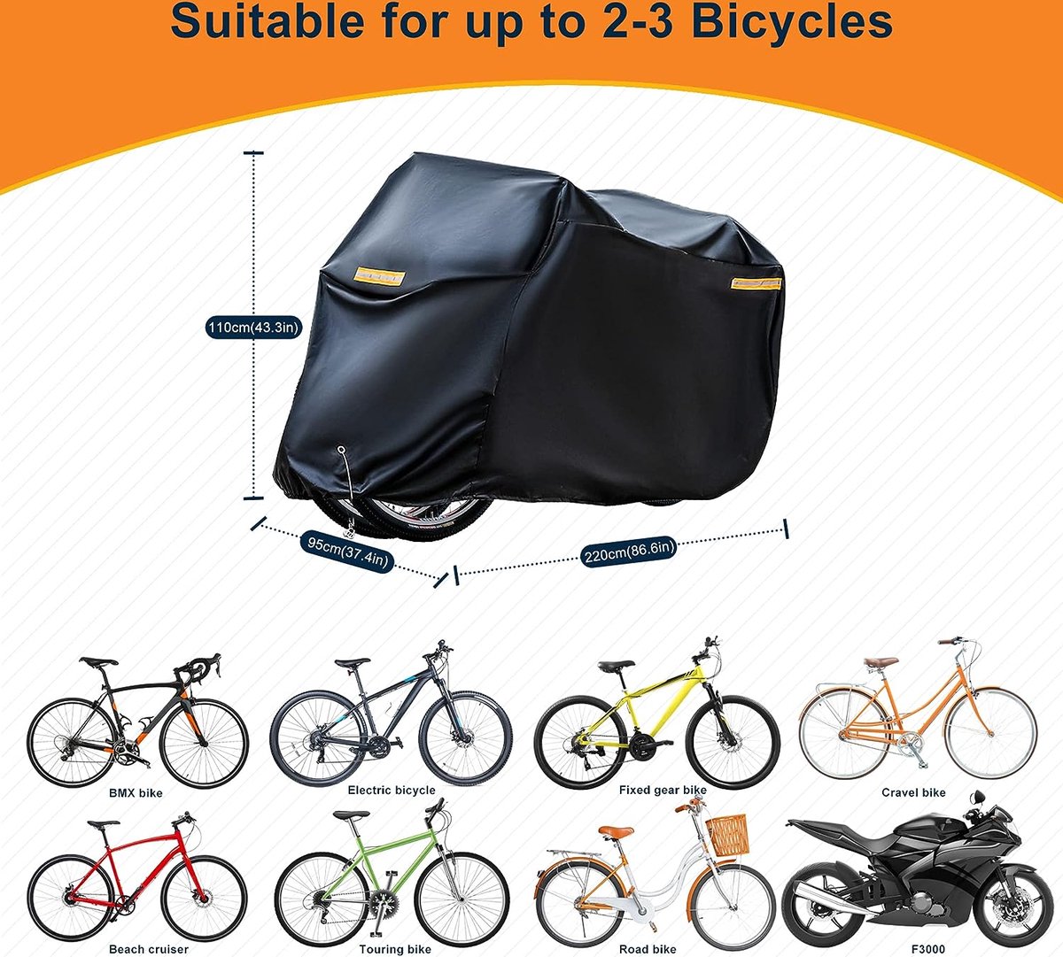 FUCNEN Waterdichte grote fietshoes voor 2-3 fietsen, robuuste 210D Oxford- stof, stof-, regen- en uv-bescherming, trekkoordsluiting, zwart FUCNEN Waterdichte grote fietshoes voor 2-3 fietsen, robuuste 210D Oxford- stof, stof-, regen- en uv-bescherming, trekkoordsluiting, zwart