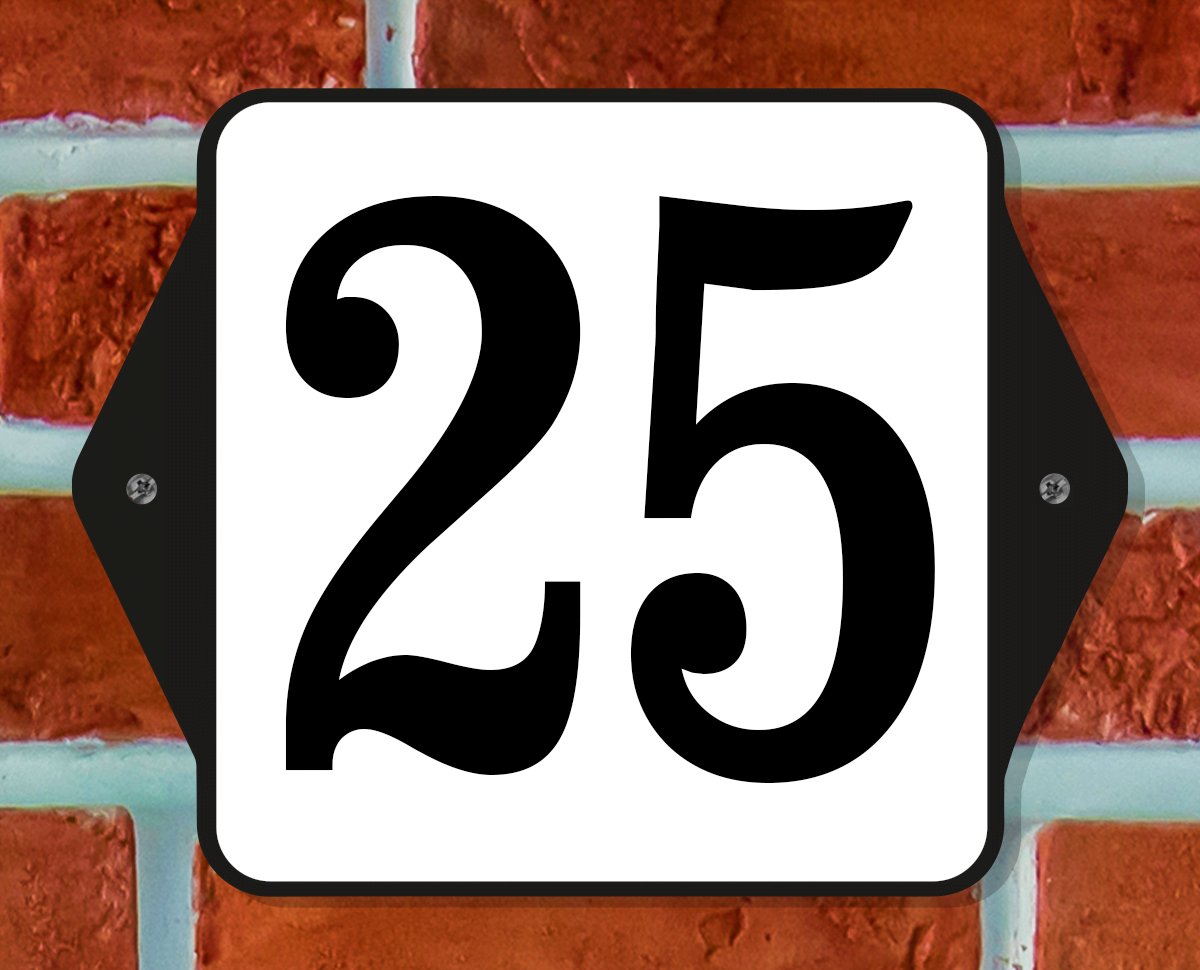 Huisnummerbord Klassiek - Nummer 25 - 14 x 11 cm - incl. bevestiging | - naambord - nummerbord - voordeur