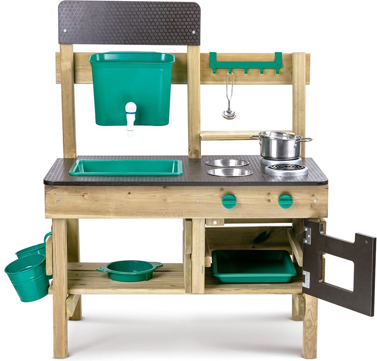 Hape Premium Buitenkeuken Modderkeuken - Speelkeuken Buiten met Watertank en Kraan - Duurzaam Hout - 3 Jaar+ — afbeelding 15