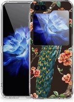 Housse TPU Silicone Etui pour Samsung Galaxy Z Flip 5 Coque Téléphone Peacock Avec Des Fleurs