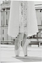 Vlag - Ballerina in Witte Kanten Jurk op Spitzen (Zwart-wit) - 50x75 cm Foto op Polyester Vlag