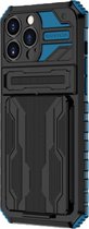 Hoesje geschikt voor iPhone 12 Pro Max - Backcover - Rugged Armor - Kickstand - Extra valbescherming - TPU - Zwart/Blauw