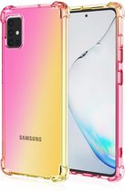 Hoesje geschikt voor Samsung Galaxy A71 - Backcover - Extra dun - Transparant - Tweekleurig - TPU - Roze/Geel