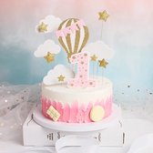 Set de Topper de gâteau magiques pour 1er anniversaire - 12 pièces nuages, étoiles, montgolfière - décorations Wit, Goud et roses - Décoration de gâteaux - Décoration d'anniversaire - Décoration de gâteaux - Fille - Fête d'enfants - Toppers -