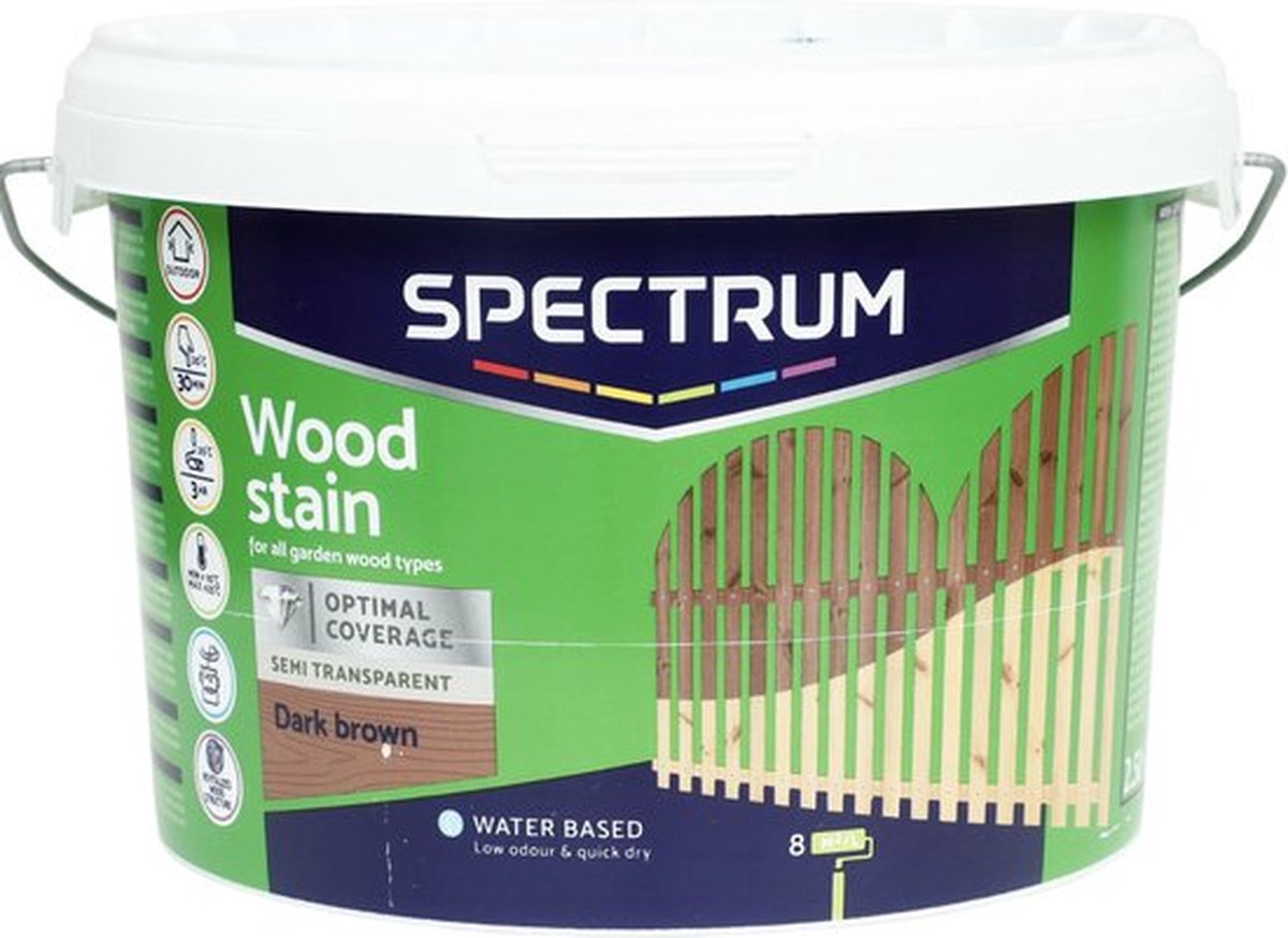 Spectrum - Tuinhoutbeits - 2,5 Liter - Donkerbruin - Acrylbeits op waterbasis - Met unieke waxbescherming - Buitendeuren, -kozijnen en tuinmeubels