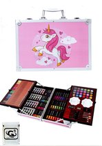 GG 1989-Valise à dessin-Boîte à dessin-Boîte à dessin pour enfants-Paquet de dessin- Crayons- Marqueurs-145 pièces-Rose clair