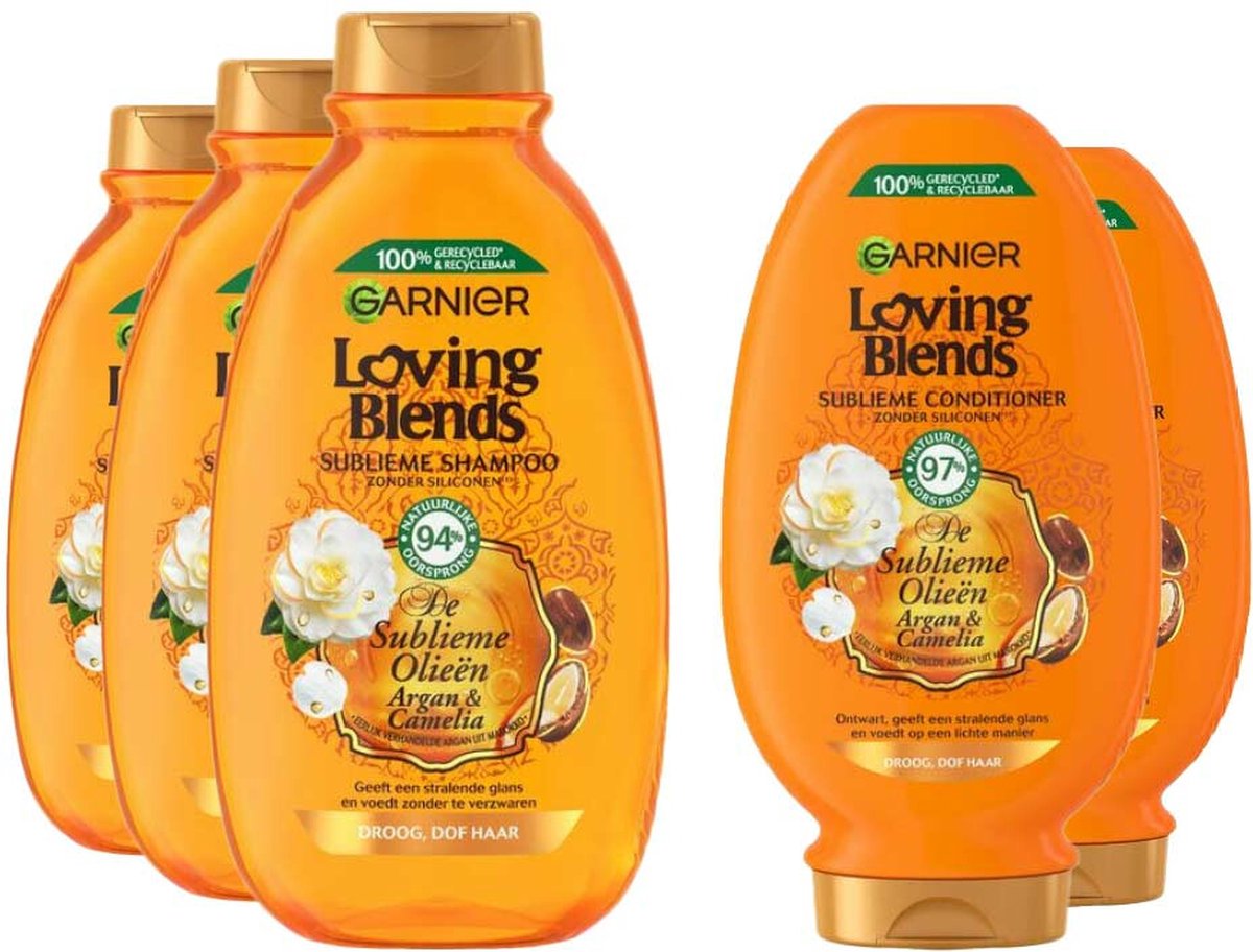 Garnier Loving Blends Argan en Cameliaolie Shampoo 3x 300 ml & Conditioner 2x 250 ml – Pakket
